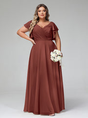 Col En V Mancherons Robes Avec Volants terracotta Grande Taille