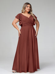 Col En V Mancherons Robes Avec Volants terracotta Grande Taille