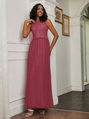 Robe en A-ligne Sans Manches en Tulle Longueur au Sol Cannelle Rose