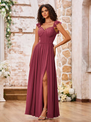 Robe Bohème en Mousseline à Volants avec Col en Cœur Cannelle Rose