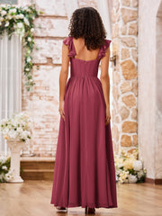 Robe Bohème en Mousseline à Volants avec Col en Cœur Cannelle Rose