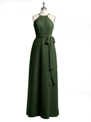 Longueur Complète Mousseline Robes Licou Cou Avec Nœud Olive Verte Grande Taille