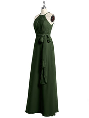 Longueur Complète Mousseline Robes Licou Cou Avec Nœud Olive Verte Grande Taille