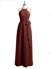 Longueur Complète Mousseline Robes Licou Cou Avec Nœud terracotta Grande Taille