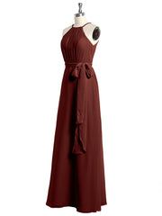Longueur Complète Mousseline Robes Licou Cou Avec Nœud terracotta Grande Taille