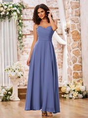 Robe en Mousseline à Bretelles Spaghetti et Col en Cœur Pervenche