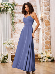 Robe en Mousseline à Bretelles Spaghetti et Col en Cœur Pervenche