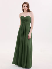 Sans Bretelles Mousseline Robe avec Col en Cœur Olive Verte Grande Taille