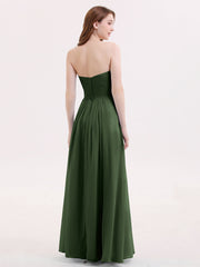 Sans Bretelles Mousseline Robe avec Col en Cœur Olive Verte Grande Taille