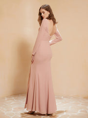 Robe Sirène en Mousseline à Manches Longues avec Fente Cabernet Grande Taille
