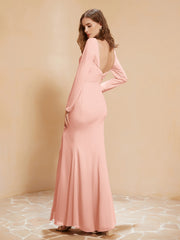 Robe Sirène en Mousseline à Manches Longues avec Fente Corail Grande Taille