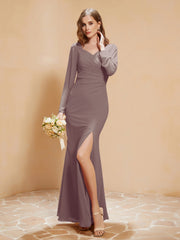 Robe Sirène en Mousseline à Manches Longues avec Fente Dusk Grande Taille