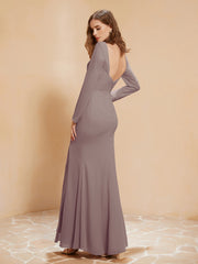 Robe Sirène en Mousseline à Manches Longues avec Fente Dusk Grande Taille