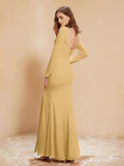 Robe Sirène en Mousseline à Manches Longues avec Fente Or Grande Taille