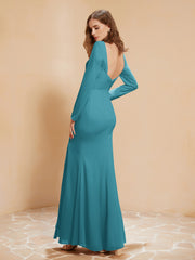 Robe Sirène en Mousseline à Manches Longues avec Fente Jade Grande Taille