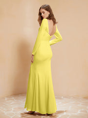 Robe Sirène en Mousseline à Manches Longues avec Fente Citron Grande Taille