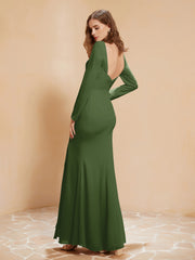 Robe Sirène en Mousseline à Manches Longues avec Fente Mousse Grande Taille