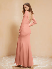 Robe Sirène en Mousseline à Manches Longues avec Fente Papaye Grande Taille