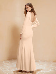 Robe Sirène en Mousseline à Manches Longues avec Fente Pêche Grande Taille