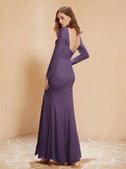 Robe Sirène en Mousseline à Manches Longues avec Fente Plum Grande Taille
