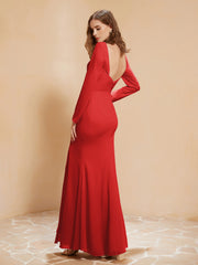 Robe Sirène en Mousseline à Manches Longues avec Fente Rouge Grande Taille