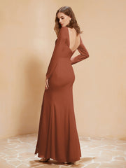 Robe Sirène en Mousseline à Manches Longues avec Fente Rouille Grande Taille