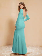Robe Sirène en Mousseline à Manches Longues avec Fente Spa Grande Taille