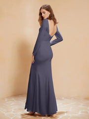 Robe Sirène en Mousseline à Manches Longues avec Fente Orageux Grande Taille