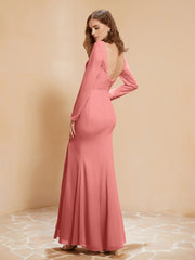 Robe Sirène en Mousseline à Manches Longues avec Fente Crépuscule Grande Taille
