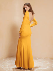 Robe Sirène en Mousseline à Manches Longues avec Fente Mandarine Grande Taille