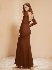 Robe Sirène en Mousseline à Manches Longues avec Fente Terracotta Grande Taille