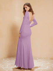 Robe Sirène en Mousseline à Manches Longues avec Fente Glycine Grande Taille
