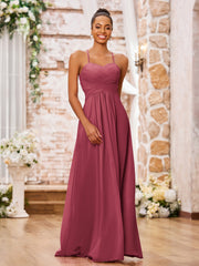 Maxi Robe Plissée en Mousseline à Bretelles Spaghetti Croisées Cannelle Rose