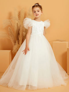 Robe de Fille Ball-Gown en Tulle à Col en Scoop