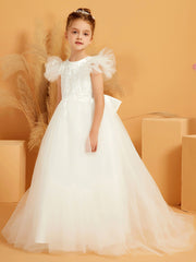 Robe de Fille Ball-Gown en Tulle à Col en Scoop