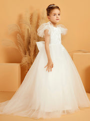 Robe de Fille Ball-Gown en Tulle à Col en Scoop