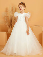 Robe de Fille Ball-Gown en Tulle à Col en Scoop
