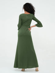 Sirène Sexy Robes Trompette Manches Longues avec Fente Olive Verte Grande Taille