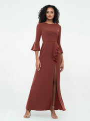 Sirène Sexy Robes Trompette Manches Longues avec Fente terracotta