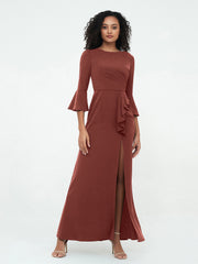 Sirène Sexy Robes Trompette Manches Longues avec Fente terracotta Grande Taille