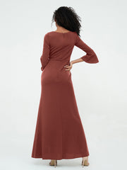 Sirène Sexy Robes Trompette Manches Longues avec Fente terracotta Grande Taille