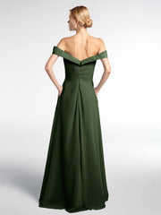 Robe à Hors de l'Épaule Jupe Ronde avec Poches Olive Verte