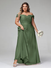 Robe à Hors de l'Épaule Jupe Ronde avec Poches Olive Verte Grande Taille