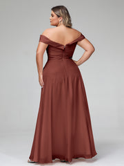 Robe à Hors de l'Épaule Jupe Ronde avec Poches terracotta Grande Taille