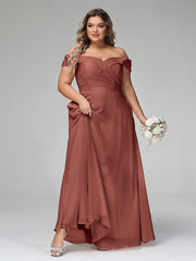 Robe à Hors de l'Épaule Jupe Ronde avec Poches terracotta Grande Taille