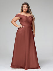 Robe à Hors de l'Épaule Jupe Ronde avec Poches terracotta Grande Taille