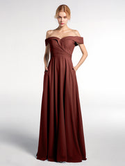 Robe à Hors de l'Épaule Jupe Ronde avec Poches terracotta