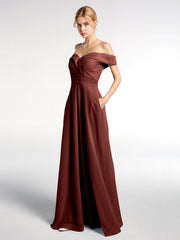 Robe à Hors de l'Épaule Jupe Ronde avec Poches terracotta