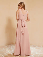 Robe de Demoiselle d'Honneur Empire Sans Manches avec Nœud Papillon Rose Poudré Grande Taille