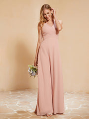 Robe de Demoiselle d'Honneur Empire Sans Manches avec Nœud Papillon Rose Poudré Grande Taille